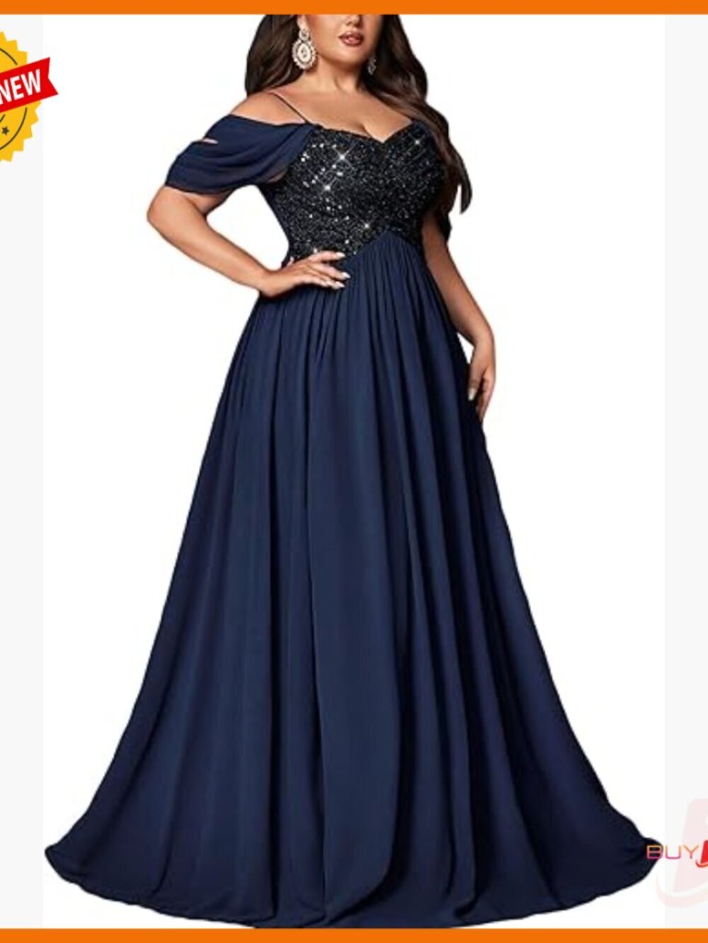 Plus Size Sequin Maxi Dress Formal Prom Wedding Guest A-Line Chiffon